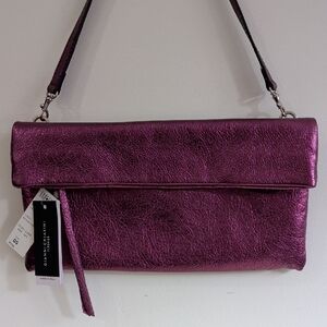 NWT Gianni Chiarini Purple Mettalic Pebbled Leather Shoulder Bag